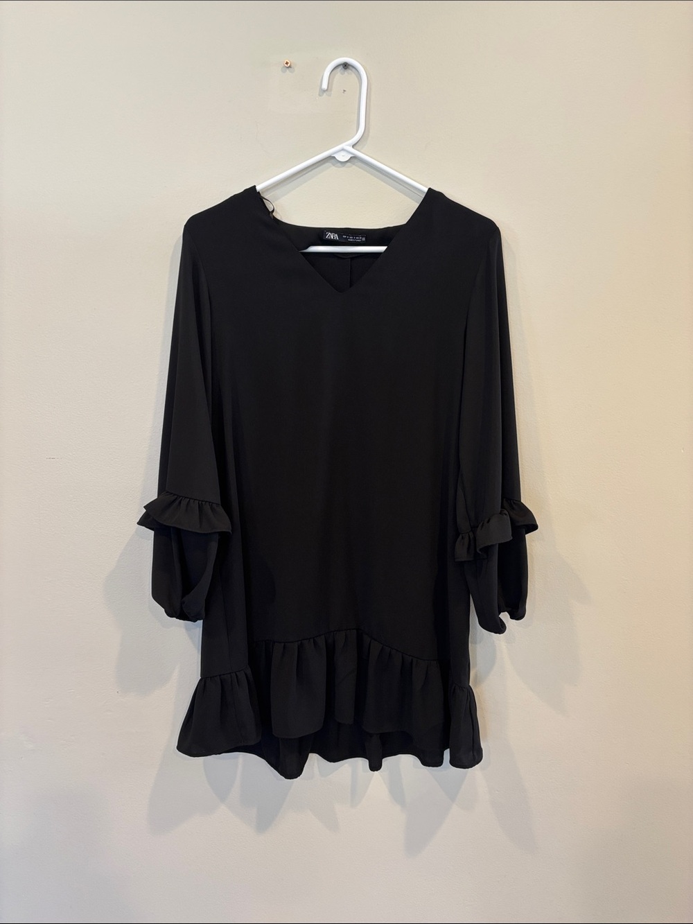Zara Black V-Neck Ruffle Tunic
